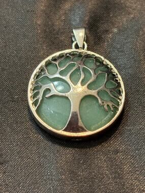 Vintage Tree of Life Green Stone Pendant / Pendant Only